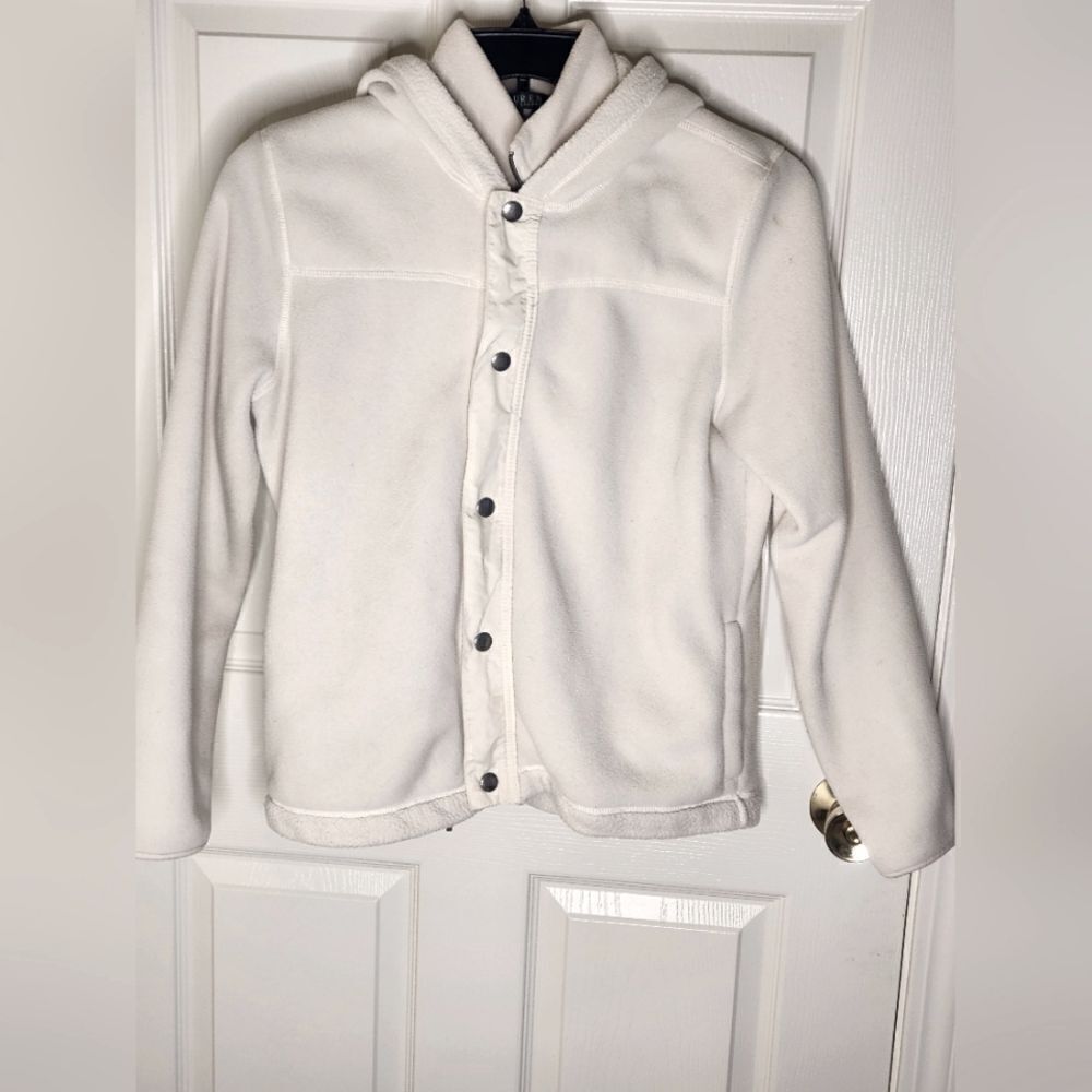 Lauren Ralph Lauren M Cream Fleece Hooded Full Zipper Pockets Unisex Coat Jacket